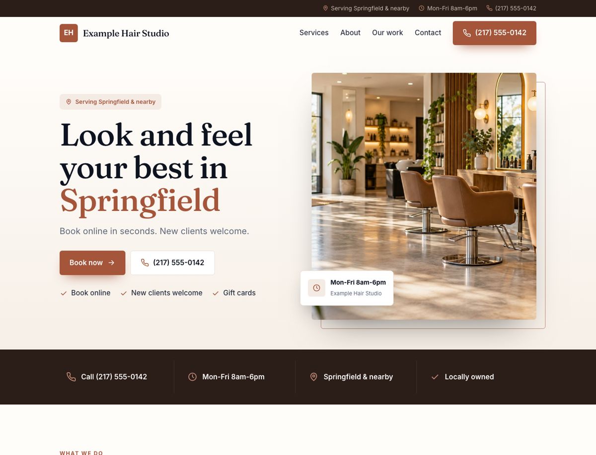 Example Salons & spas website