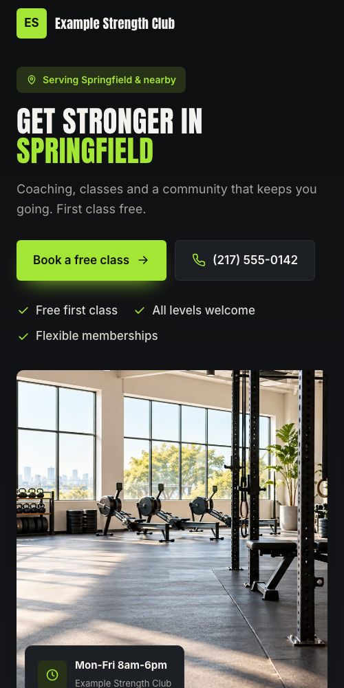 The same site on a phone
